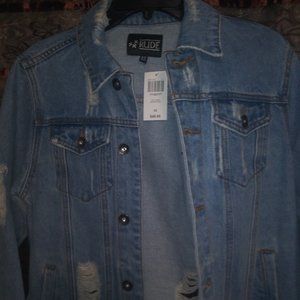 Distressed/Ripped Light Wash Denim Jacket